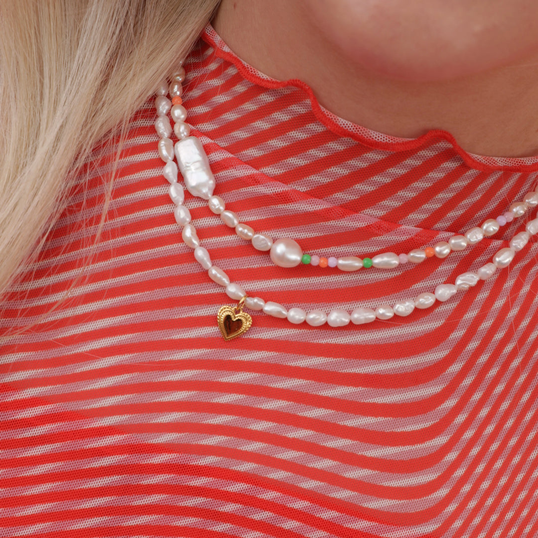 Anne Sofie Krab x Sistie - Pearl necklace with heart Gold plated