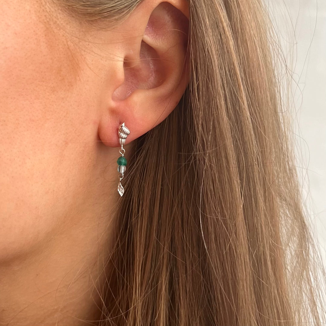 Kaia - Earring Silver with green onyx and aqua crystal