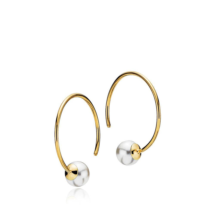 Earhoop shiny gold pl. silver. - medium - fresh water pearl - MISS PEARL
