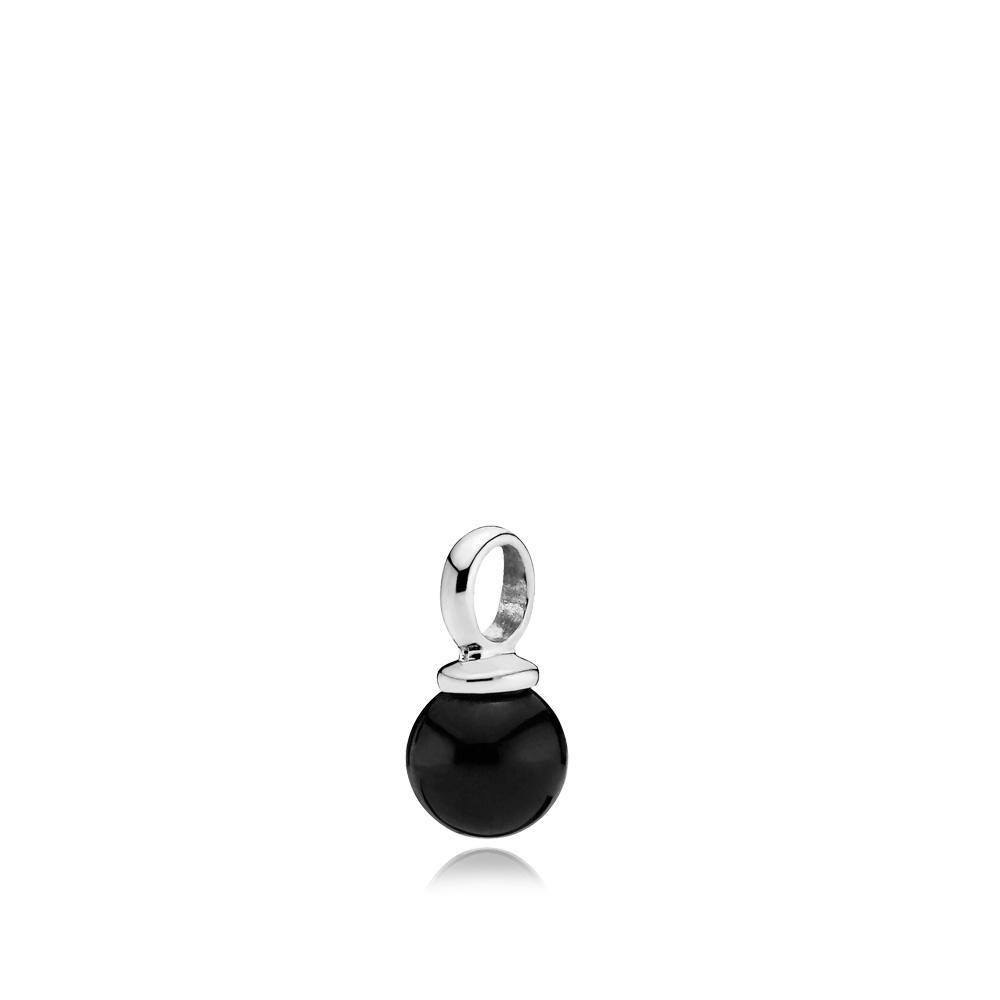NEW PEARLY - Pendant shiny silver.- small - black onyx