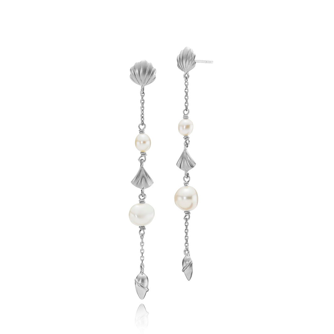 Isabella - Long earrings, matte silver with freshwater pearl