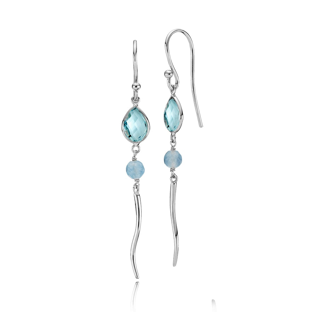 Marie - Earrings Silver with aqua blue crystal glass and quartz