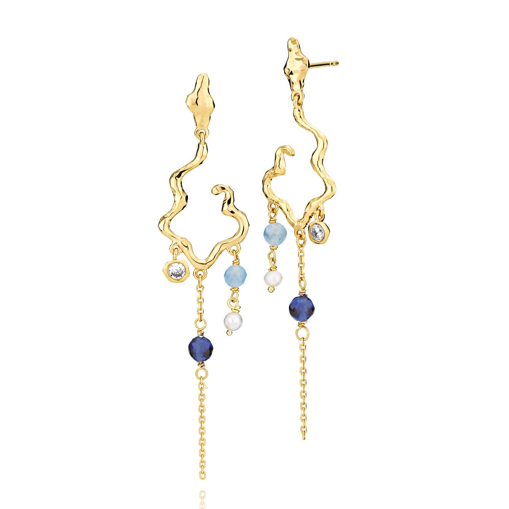 Louisa - Long Earring Blue Gold Plated