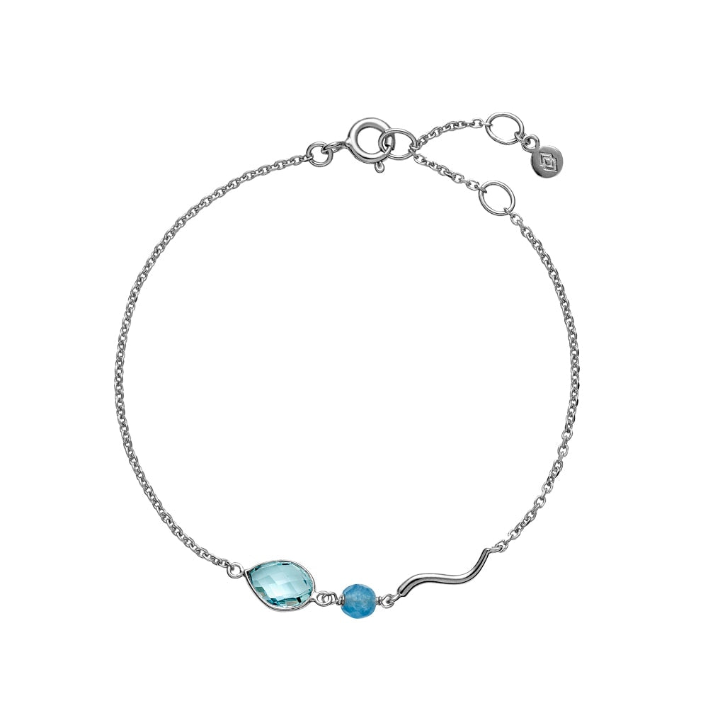 Marie - Bracelet, Silver with aqua blue crystal glass and quartz